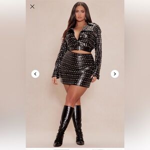 Black Studded Mini Skirt Set